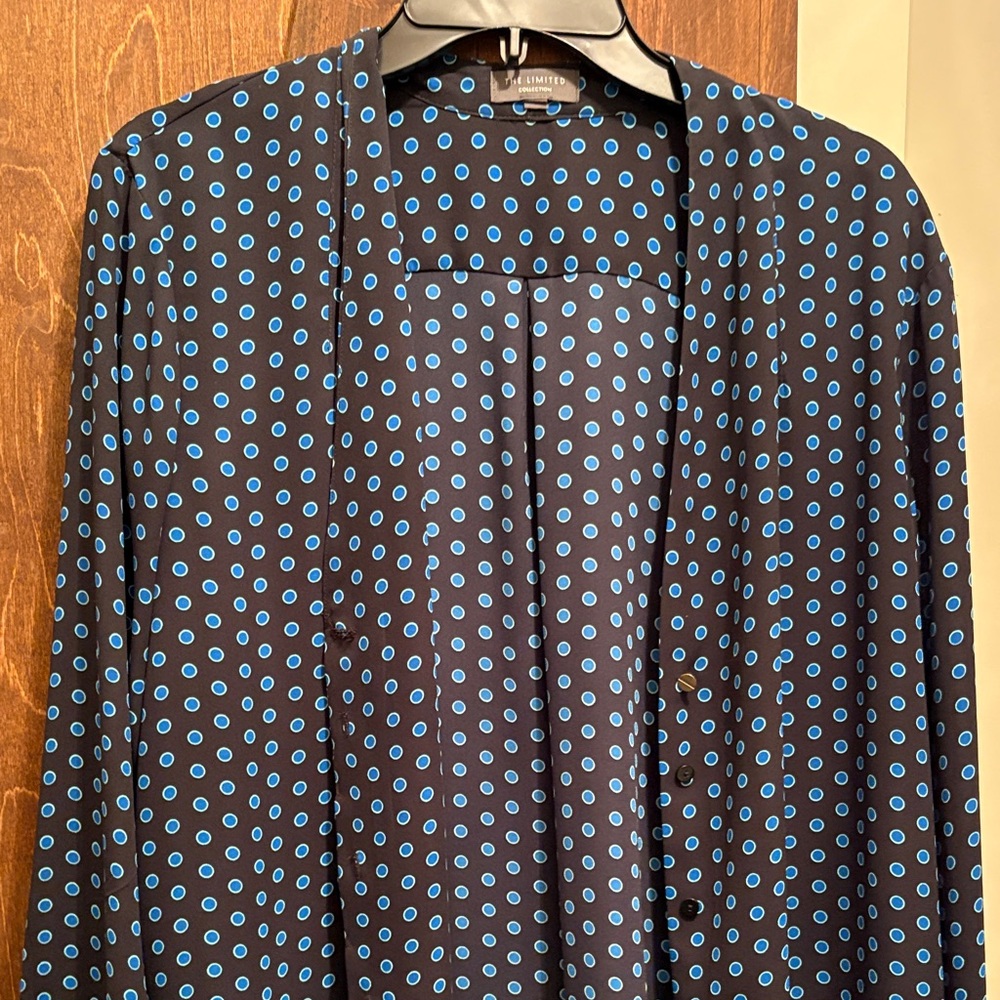 Calvin Klein Navy and Teal Polka Dot Blouse